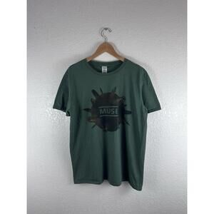 Muse Psycho US Tour 2015 T Shirt Large Green Band Concert Tee